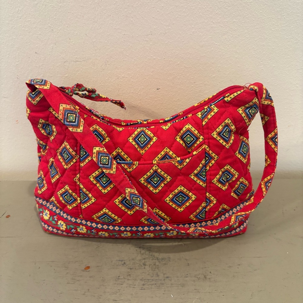 Vera Bradley Red Yellow And Blue Floral Quilted Shoulder Bag